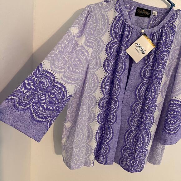 Bob Mackie Wearable Art Cardigan Sz Large Purple Paisley Sheer Lightweight Top - Picture 4 of 9